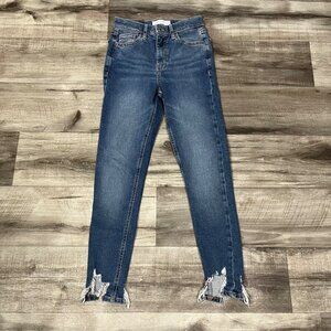 Topshop Moto Jamie High Rise Ankle Distressed Skinny Jeans Blue Size 26